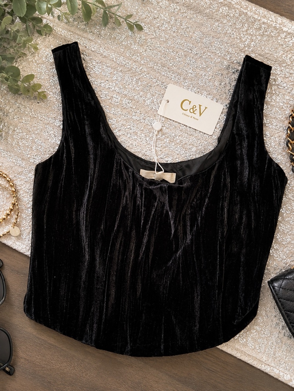 Chelsea & Violet Black Velvet Sleeveless Crop Top NWT